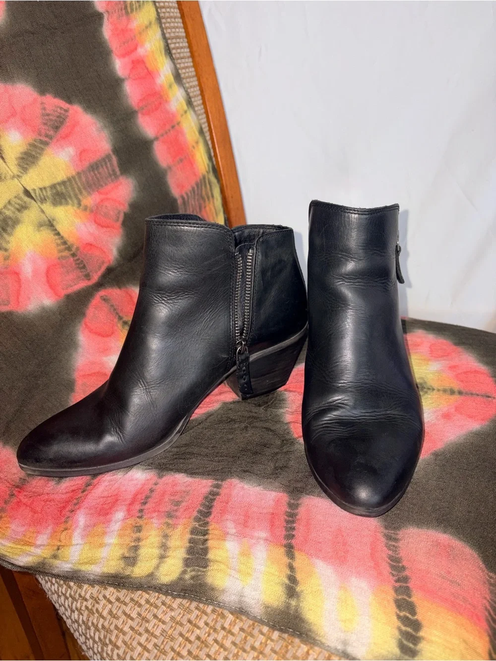Black Leather Ankle Boots with Side Zip